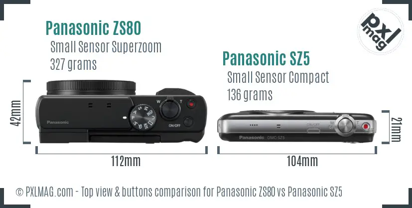 Panasonic ZS80 vs Panasonic SZ5 top view buttons comparison