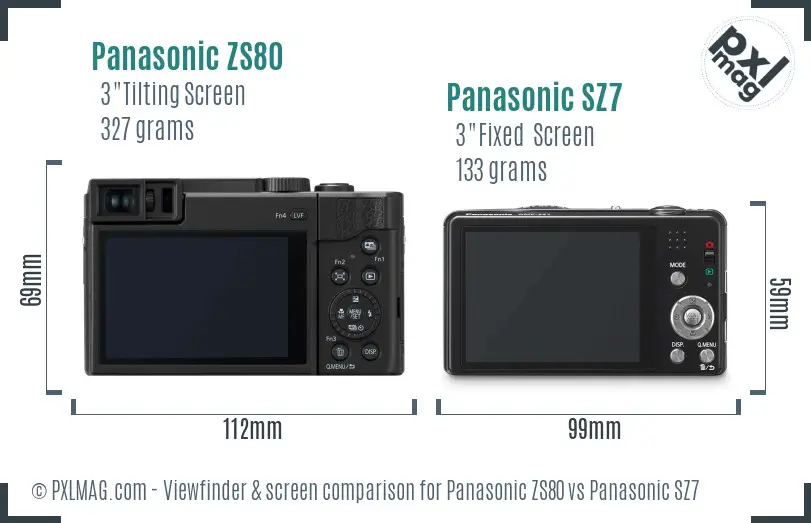 Panasonic ZS80 vs Panasonic SZ7 Screen and Viewfinder comparison