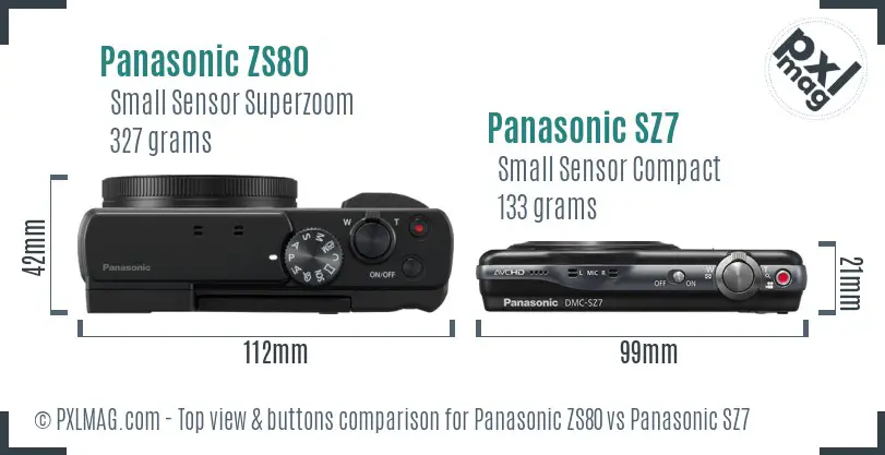 Panasonic ZS80 vs Panasonic SZ7 top view buttons comparison