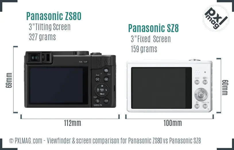 Panasonic ZS80 vs Panasonic SZ8 Screen and Viewfinder comparison