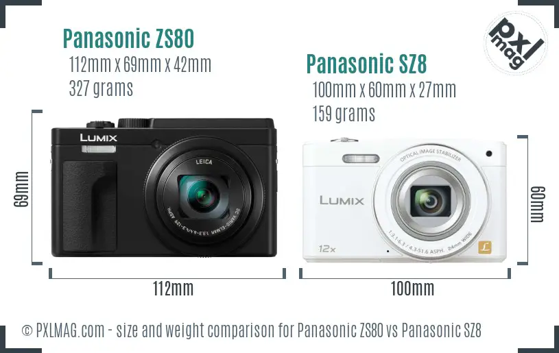 Panasonic ZS80 vs Panasonic SZ8 size comparison