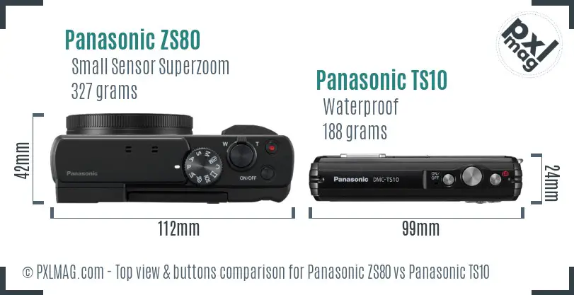 Panasonic ZS80 vs Panasonic TS10 top view buttons comparison