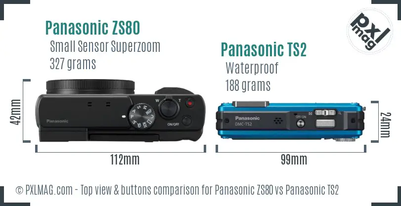 Panasonic ZS80 vs Panasonic TS2 top view buttons comparison