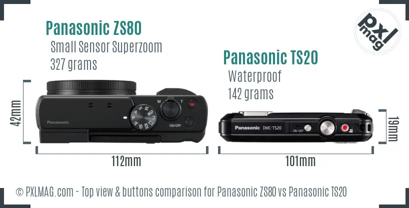 Panasonic ZS80 vs Panasonic TS20 top view buttons comparison