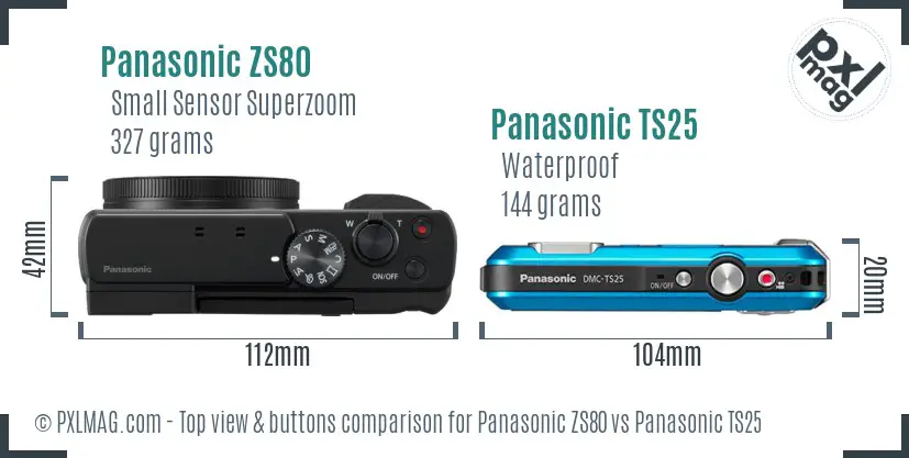 Panasonic ZS80 vs Panasonic TS25 top view buttons comparison