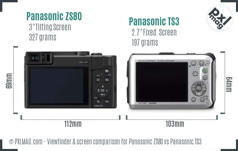 Panasonic ZS80 vs Panasonic TS3 Screen and Viewfinder comparison