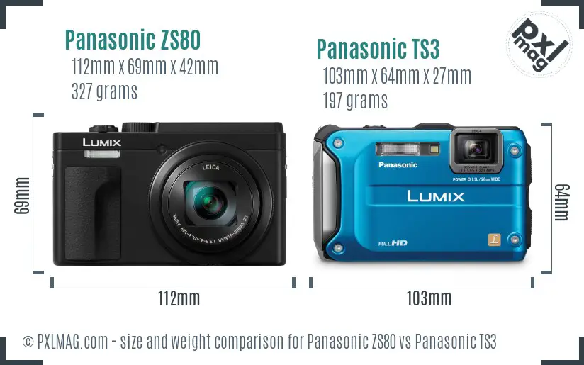Panasonic ZS80 vs Panasonic TS3 size comparison