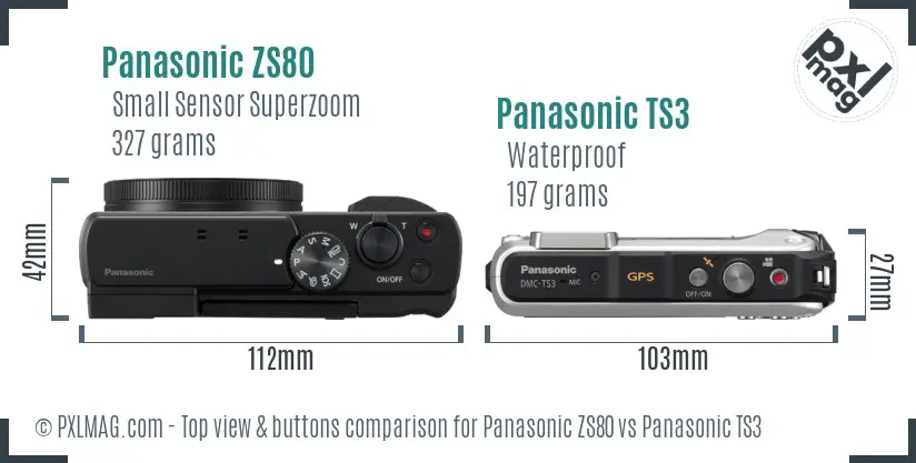 Panasonic ZS80 vs Panasonic TS3 top view buttons comparison