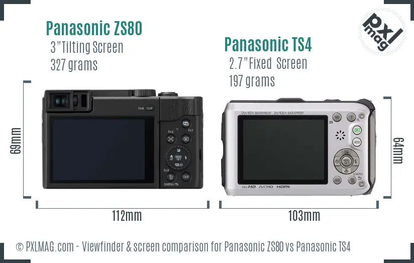 Panasonic ZS80 vs Panasonic TS4 Screen and Viewfinder comparison