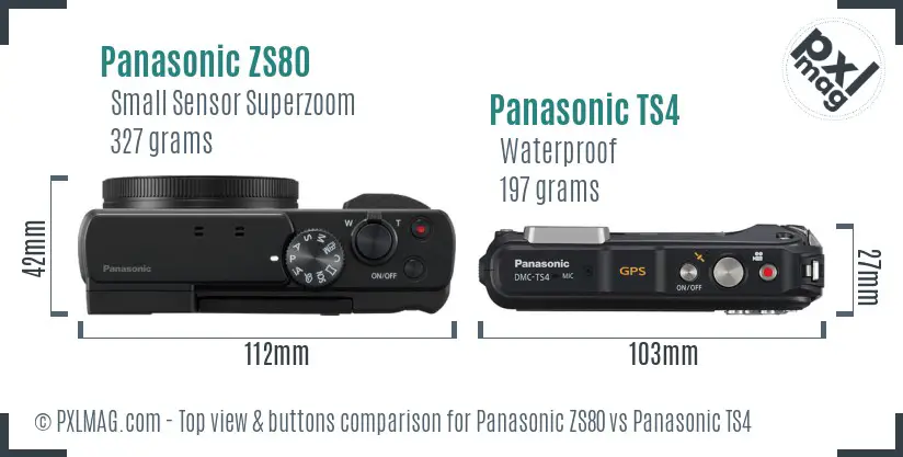 Panasonic ZS80 vs Panasonic TS4 top view buttons comparison