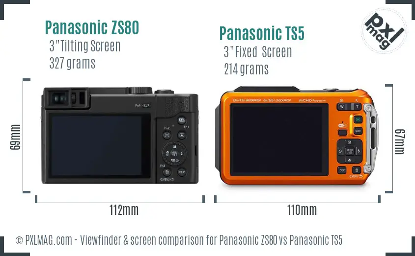 Panasonic ZS80 vs Panasonic TS5 Screen and Viewfinder comparison