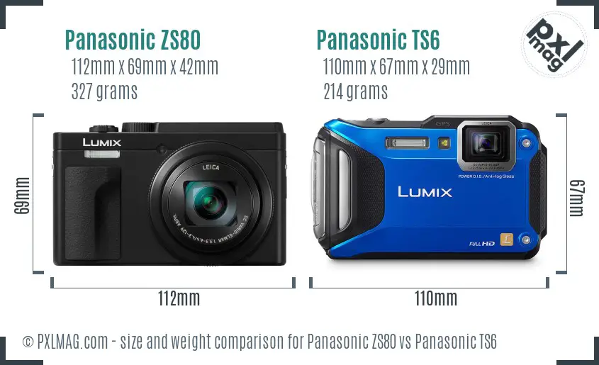 Panasonic ZS80 vs Panasonic TS6 size comparison