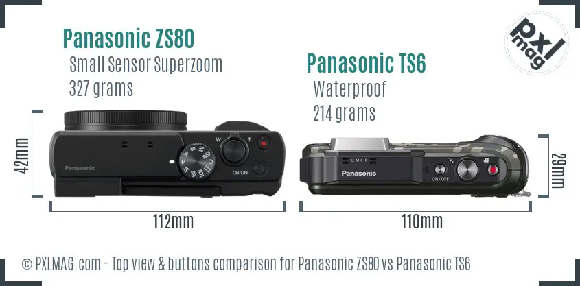Panasonic ZS80 vs Panasonic TS6 top view buttons comparison