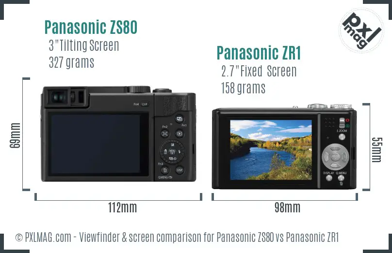 Panasonic ZS80 vs Panasonic ZR1 Screen and Viewfinder comparison