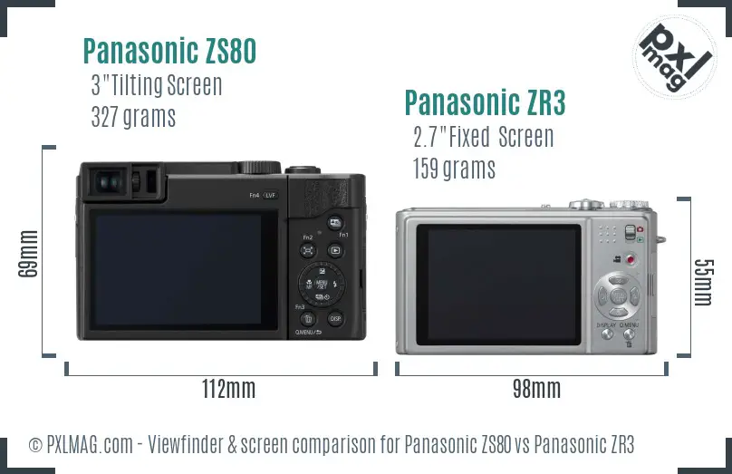 Panasonic ZS80 vs Panasonic ZR3 Screen and Viewfinder comparison