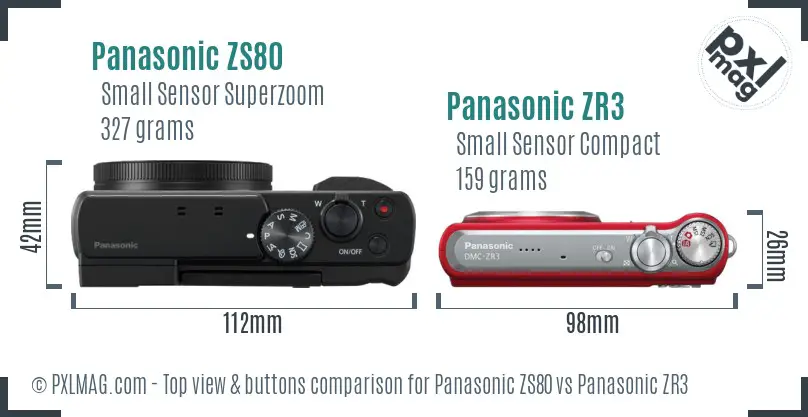 Panasonic ZS80 vs Panasonic ZR3 top view buttons comparison