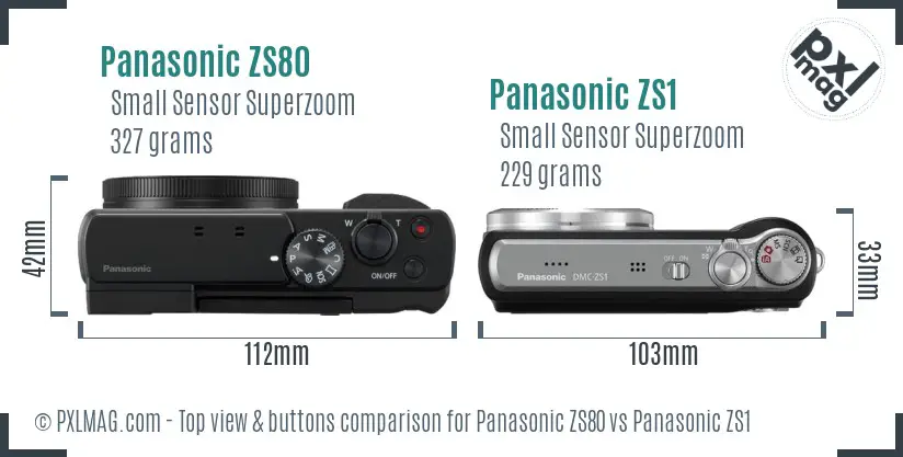 Panasonic ZS80 vs Panasonic ZS1 top view buttons comparison