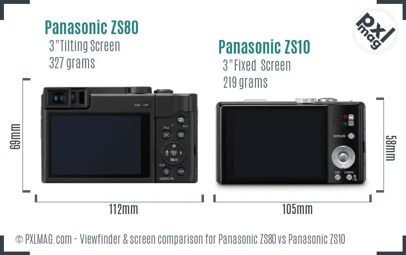 Panasonic ZS80 vs Panasonic ZS10 Screen and Viewfinder comparison