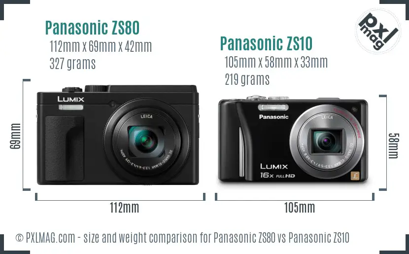 Panasonic ZS80 vs Panasonic ZS10 size comparison
