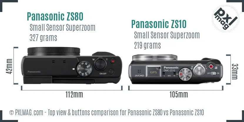 Panasonic ZS80 vs Panasonic ZS10 top view buttons comparison