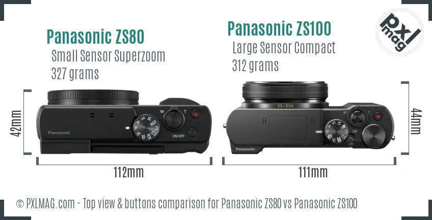 Panasonic ZS80 vs Panasonic ZS100 top view buttons comparison