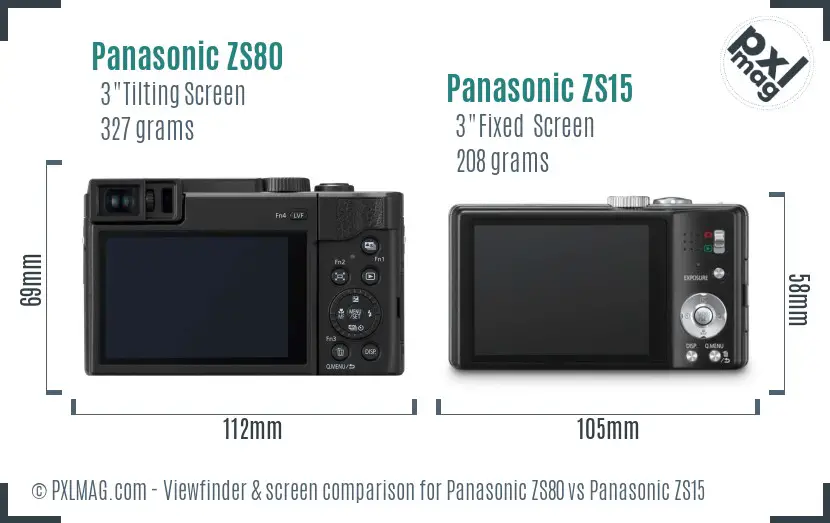 Panasonic ZS80 vs Panasonic ZS15 Screen and Viewfinder comparison