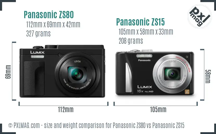 Panasonic ZS80 vs Panasonic ZS15 size comparison