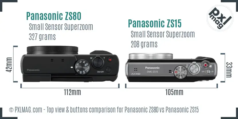 Panasonic ZS80 vs Panasonic ZS15 top view buttons comparison
