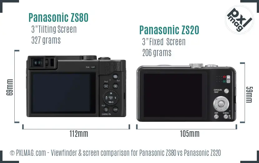 Panasonic ZS80 vs Panasonic ZS20 Screen and Viewfinder comparison