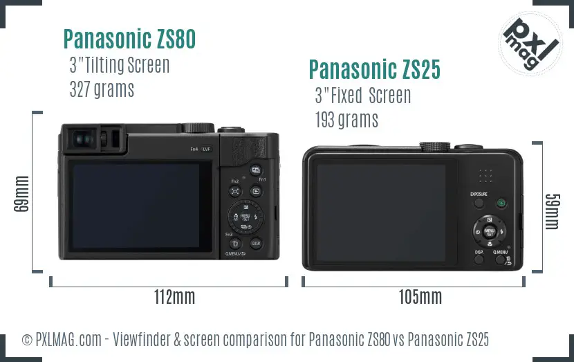 Panasonic ZS80 vs Panasonic ZS25 Screen and Viewfinder comparison