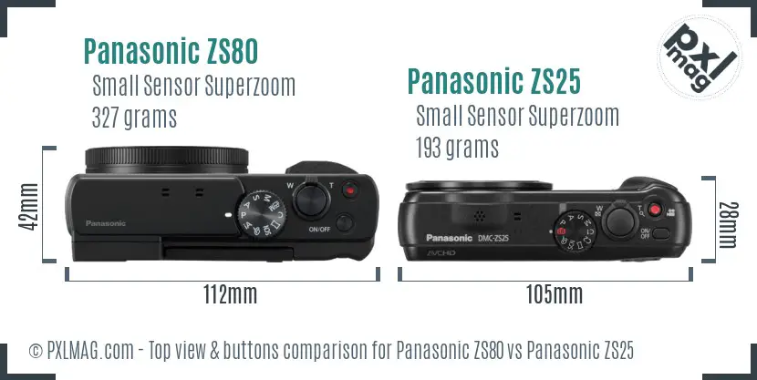 Panasonic ZS80 vs Panasonic ZS25 top view buttons comparison