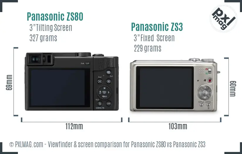 Panasonic ZS80 vs Panasonic ZS3 Screen and Viewfinder comparison