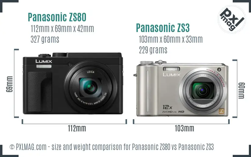 Panasonic ZS80 vs Panasonic ZS3 size comparison