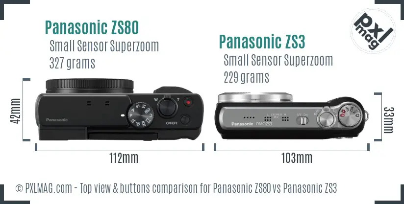 Panasonic ZS80 vs Panasonic ZS3 top view buttons comparison