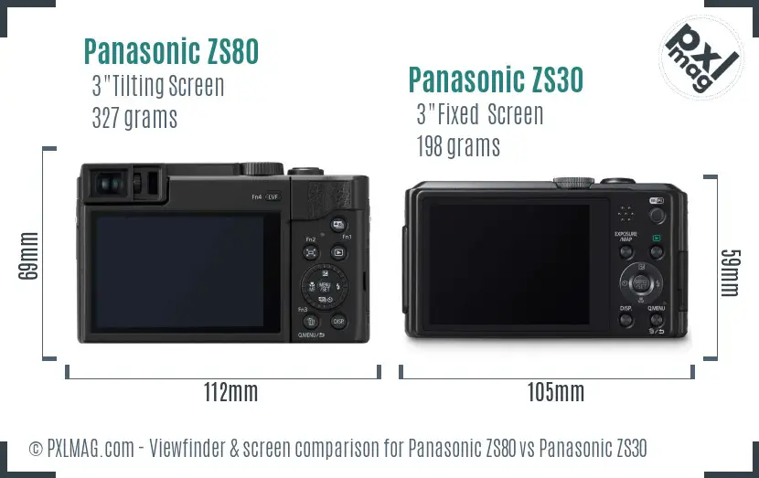 Panasonic ZS80 vs Panasonic ZS30 Screen and Viewfinder comparison