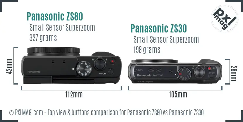 Panasonic ZS80 vs Panasonic ZS30 top view buttons comparison