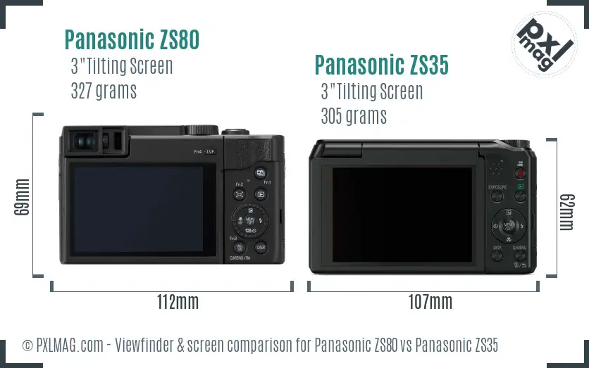 Panasonic ZS80 vs Panasonic ZS35 Screen and Viewfinder comparison