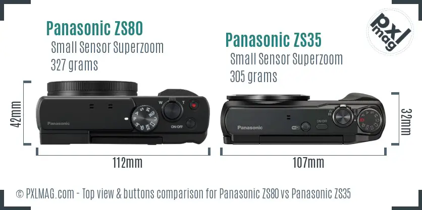 Panasonic ZS80 vs Panasonic ZS35 top view buttons comparison