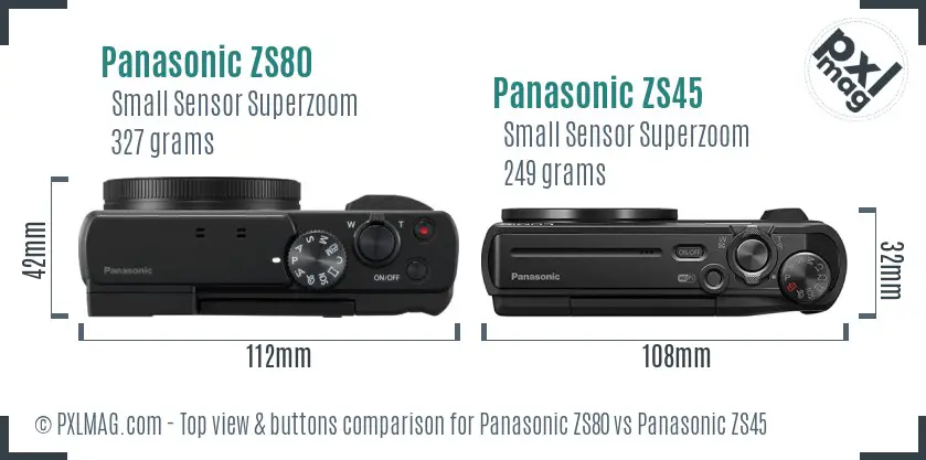 Panasonic ZS80 vs Panasonic ZS45 top view buttons comparison