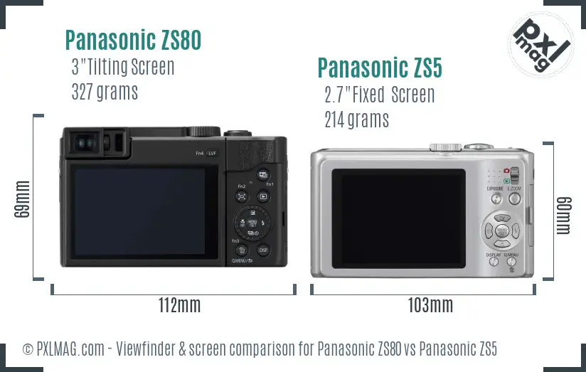 Panasonic ZS80 vs Panasonic ZS5 Screen and Viewfinder comparison