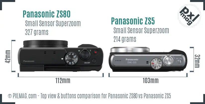 Panasonic ZS80 vs Panasonic ZS5 top view buttons comparison