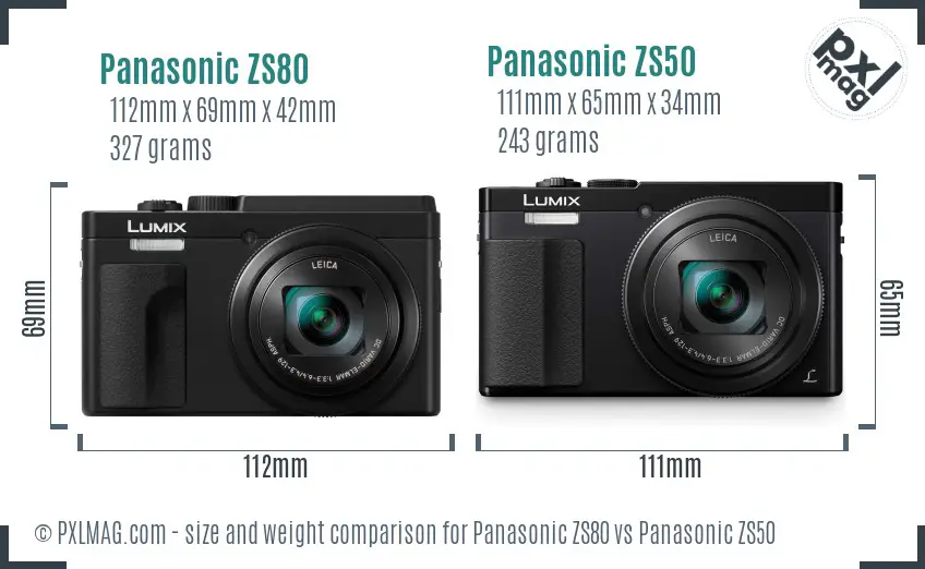 Panasonic ZS80 vs Panasonic ZS50 size comparison