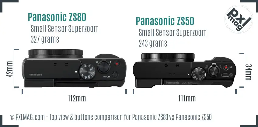 Panasonic ZS80 vs Panasonic ZS50 top view buttons comparison
