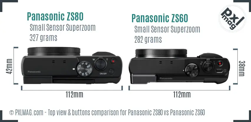 Panasonic ZS80 vs Panasonic ZS60 top view buttons comparison