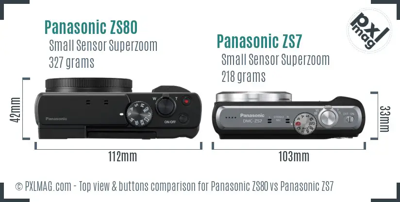 Panasonic ZS80 vs Panasonic ZS7 top view buttons comparison