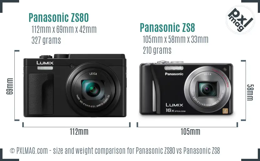Panasonic ZS80 vs Panasonic ZS8 size comparison