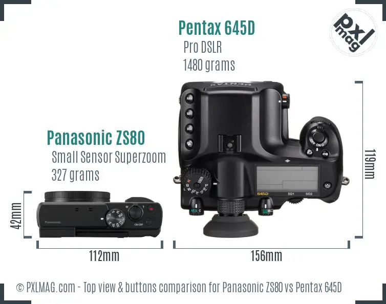 Panasonic ZS80 vs Pentax 645D top view buttons comparison