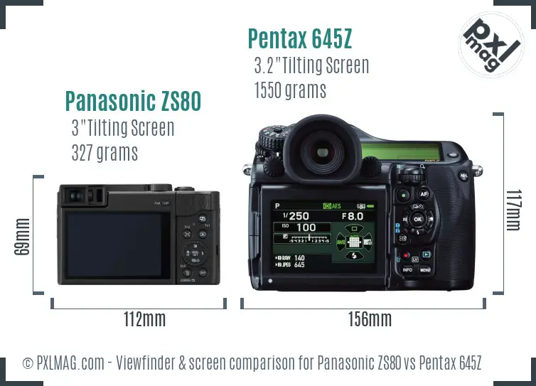 Panasonic ZS80 vs Pentax 645Z Screen and Viewfinder comparison