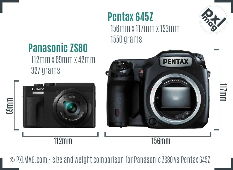 Panasonic ZS80 vs Pentax 645Z size comparison