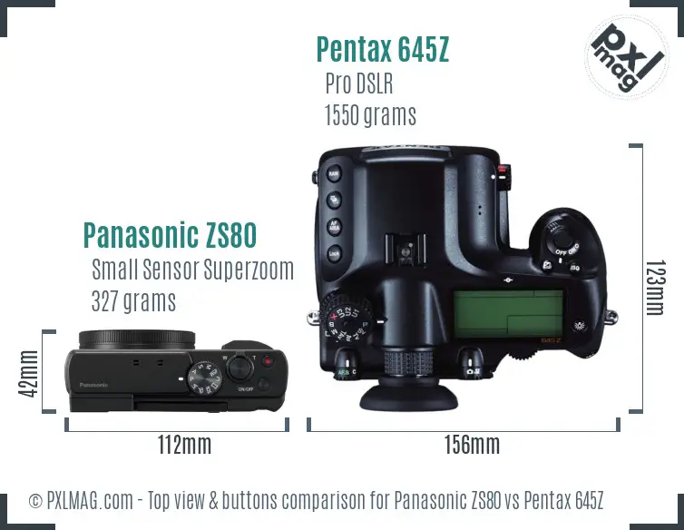 Panasonic ZS80 vs Pentax 645Z top view buttons comparison